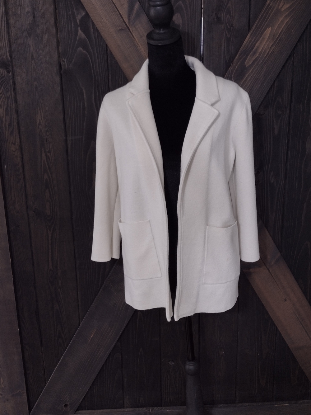 J. Crew 365 Cream Open-Front Knit Blazer Coat Cotton Polyester Merino Wool Sz Xs
